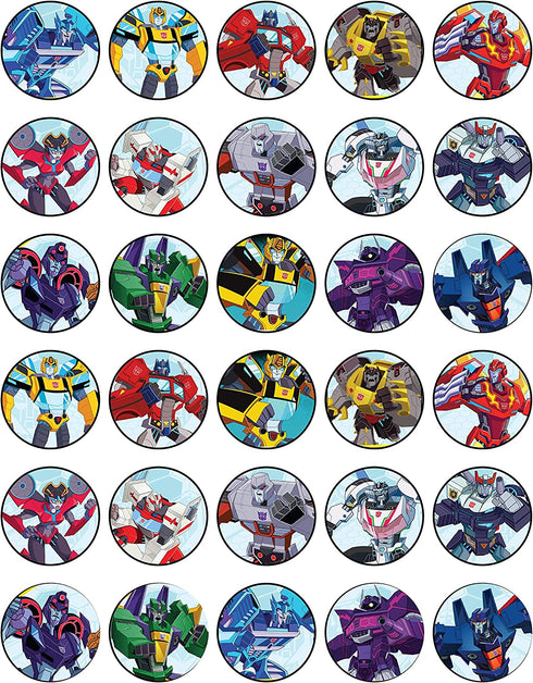30 x Edible Cupcake Toppers Themed of Transformers Yberverse Collection of Edible Cake Decorations | Uncut Edible on Wafer Sheet