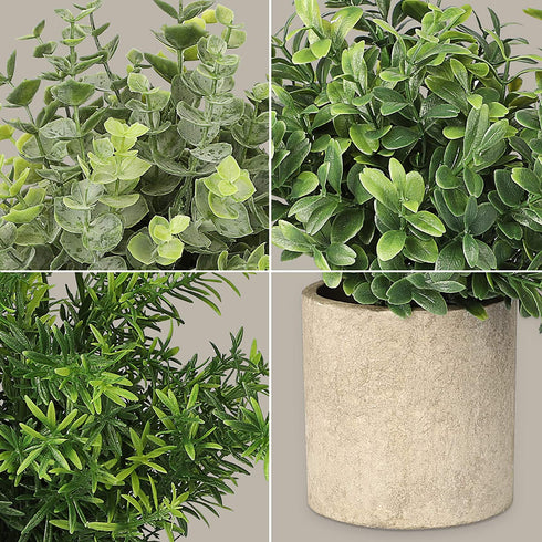 SUNJOYCO 3 Pack Mini Fake Plants, Artificial Potted Plants Faux Greenery Eucalyptus Rosemary Plants for Home Office Table Desk Shower Kitchen Shelf Bedroom Bathroom Decoration Indoor Outdoor Decor