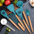 Homikit 35-Piece Kitchen Cooking Utensils Set with Holder, Non-Stick Silicone Cookware Utensils Spatula Set, Heat Resistant Kitchen Tools with Spoon Whisk Turner Tong, Wooden Handle, Navy Blue