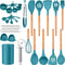 Homikit 35-Piece Kitchen Cooking Utensils Set with Holder, Non-Stick Silicone Cookware Utensils Spatula Set, Heat Resistant Kitchen Tools with Spoon Whisk Turner Tong, Wooden Handle, Navy Blue