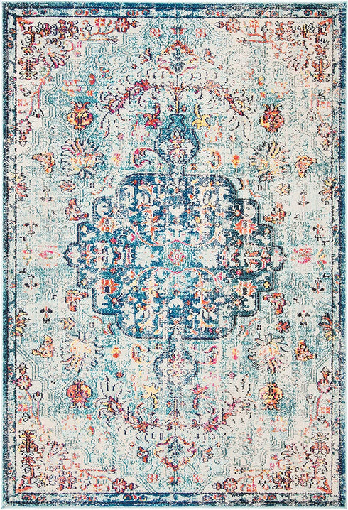 SAFAVIEH Madison Collection MAD447K Boho Chic Medallion Distressed Non-Shedding Living Room Bedroom Accent Rug, 2'2" x 4', Navy / Light Blue
