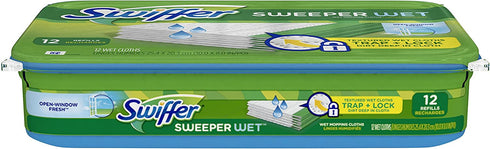Swiffer Sweeper Wet Mopping Pad Refills for Floor Mop Open Window Scent, White, Fresh, 12 Count