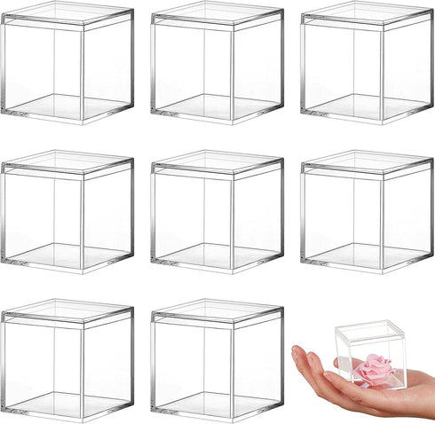 8 Pieces Clear Acrylic Plastic Square Cube Jewelry Box Mini Storage Box Mini Square Containers with Lids Storage Candy Box for Candy Pill and Tiny Jewelry (2.6 x 2.6 x 2.6Inch)