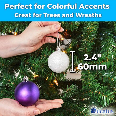 Festive, Shatterproof Ornaments Variety 20 Pack 2.4 in. Matte, Shiny, Sequin and Glitter Bulk Plastic Christmas Holiday Ball and Hook Set. DIY W/ Fun White Baubles for Xmas Trees, Wreaths or Garlands