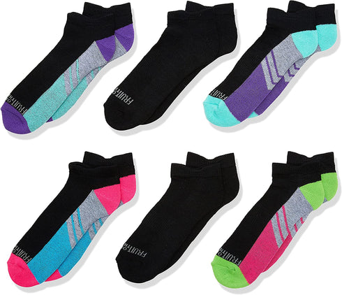 Fruit of the Loom Girls' Little Cushion Low Cut with Arch Support 6 Pack Sock, black Assorted Shoe Size: 10.5-4 (Medium)