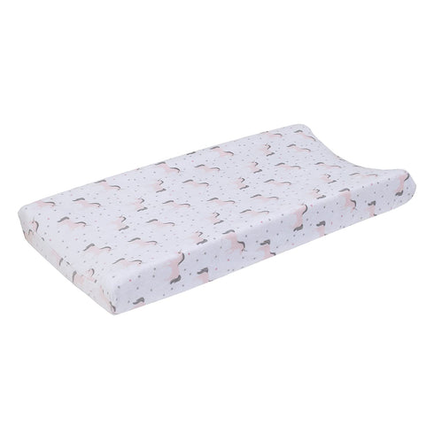 NoJo Unicorn Super Soft Changing Pad Cover, White/Pink/Silver