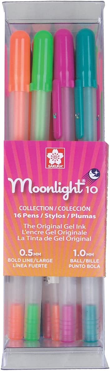 Sakura Gelly Roll Moonlight 16 Pack, 10 Bold point, Bright Opaque Ink Gel Pens, Creamy Smooth Ink, Writes on Dark Paper