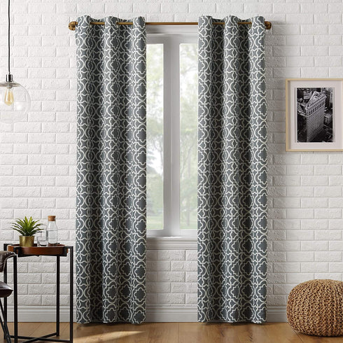 Sun Zero Barnett Trellis Blackout Grommet Curtain Panel, 40 in x 84, Gray