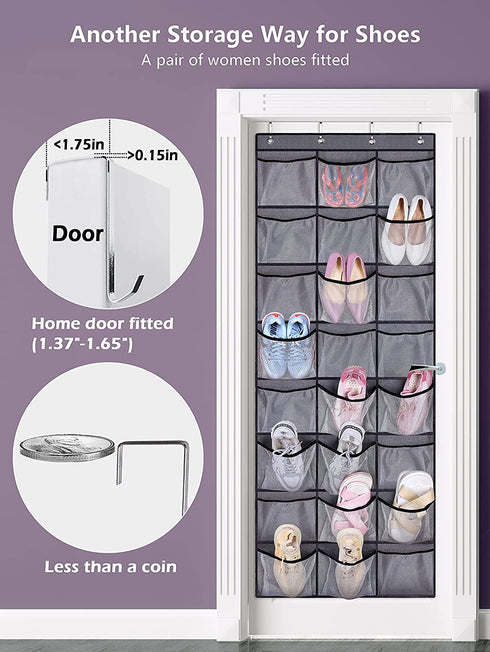 KEETDY 24 Baseball Hat Rack for Door Large Hat Organizer for Baseball Caps with Elastic Pockets Caps Holder Protect and Display Hat Storage, Gray