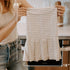 Sweet Water Decor Striped Tea Towel with Ruffle | Large Size 28 x 18 inches | Cream with Grey Decorative Stripes | Bathroom, Kitchen, Dish, or Baby Towel (Grey)