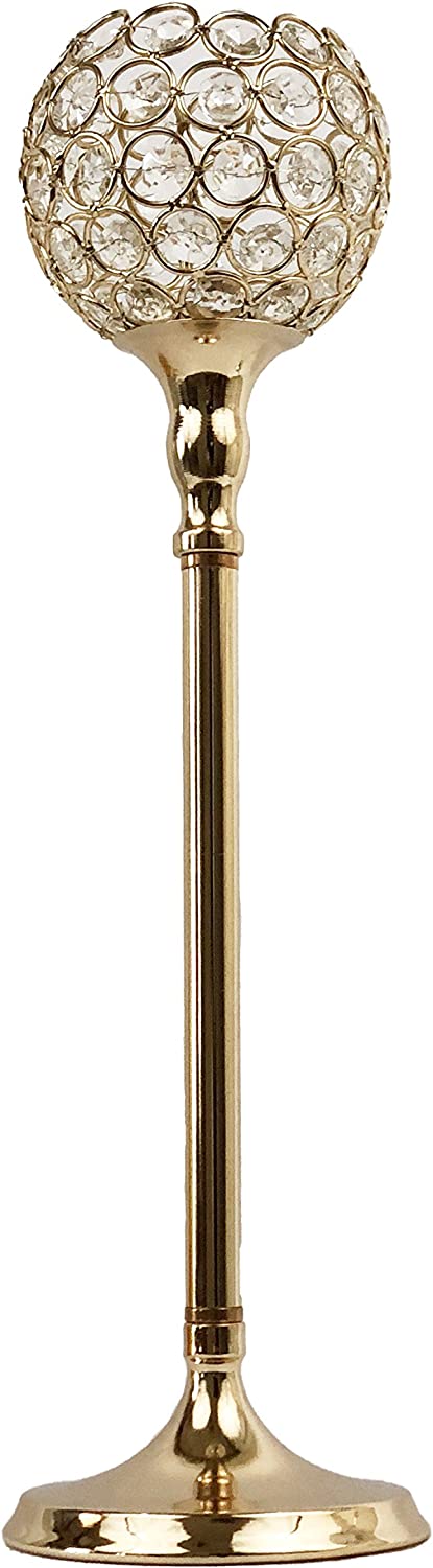 Allgala 16" Crystal Bowl Tealight Votive Decorative Goblet Wine Glass Shaped Candle Holder-Gold-HD89003