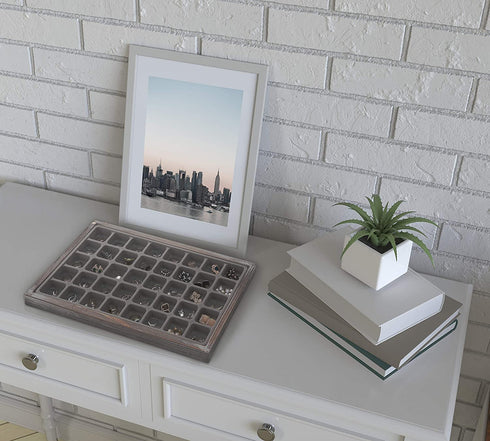 J JACKCUBE DESIGN Jewelry Box Organizer - Wood Tray Display Storage, Rustic Antique Case for Earrings, Bracelets, Necklaces, 40 Slots compartments (16.7W x 10.3H x 1.4H inches) - MK520-1A