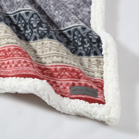 Eddie Bauer Home | Brushed Collection | Giftable Sherpa Fleece Reversible Throw, Ultra Soft & Cozy, Perfect for Bed or Couch, Fair Isle Dark Steel