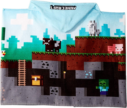 Jay Franco Minecraft Overworld Adventure Hooded Bath/Pool/Beach Towel, Blue