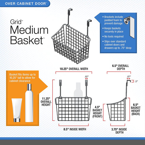 Spectrum Diversified Satin Nickel Grid Storage Basket, Medium