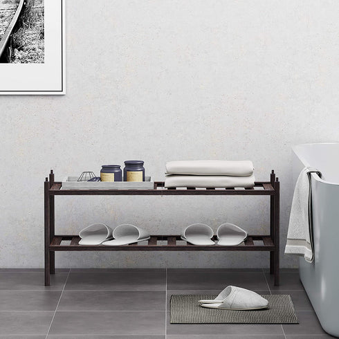 BAMEOS 2-Tier Shoe Rack,Bamboo Stackable Shoe shelf Storage Organizer,27.2"x11"x13.2" For Entryway, Hallway, and Closet