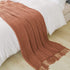 PANDAHOME Textured Throw Blanket Rust Orange Solid Soft for Sofa Couch Decorative Knitted Blanket, 50" x 60", Red Mud