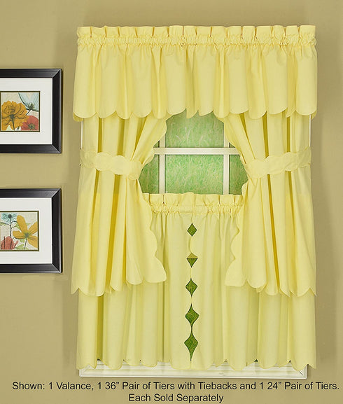 Today's Curtain Orleans 12" Valance Tambour Scallop Edge Curtain, Buttercup, 60 in x (W x L)