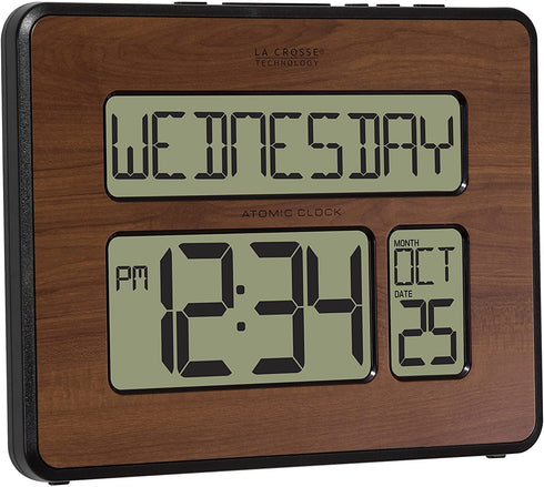 La Crosse Technology 513-1419BL-WA-INT Atomic Large Full Digital Calendar Clock, Pack of 1, Brown