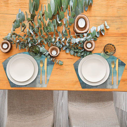 Modern Teal Turquoise Placemats for Round Table Set of 4 Grey Abstract Wedge Table Mats with Centerpiece Heat Resistant Washable Place mats for Indoor Outdoor Kitchen Dinning Table Decoration (5 Pcs)