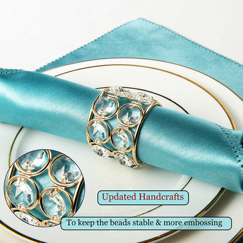 Feyarl Set of 8pcs Crystal Napkin Rings Shinny Table Dinner Napkin Ring Holders for Wedding Centerpieces Family Dinner Christmas Special Festival Decoration (Gold)
