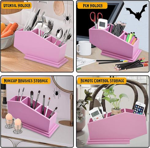 Pink Coffin Makeup Brush Holder, Coffin Pen Holder Organizer, Coffin Remote Holder ,Gothic Decor for Bedroom & Bathroom , Goth Kitchen Accessories Holder , Spooky Halloween Pen Holder