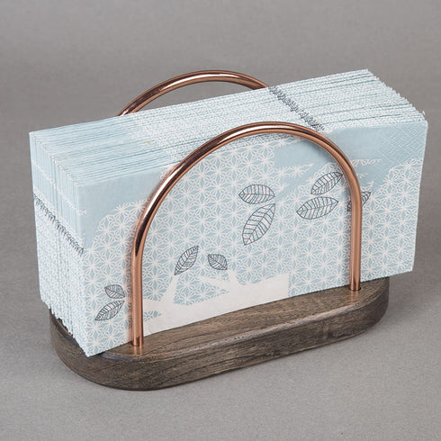 Creative Home 50303 Chestnut Wood with Copper Plated Wire Tabletop Napkin Holder Stand Tissue Paper Dispenser, 4" x 7-1/4" x 5-1/4" H, Brown
