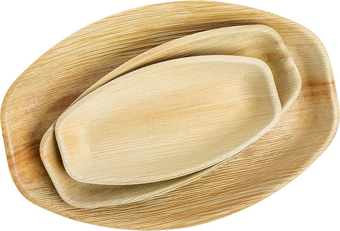 Disposable Bamboo Look - Pack of 6 Oval Serving Platters - 15"x10" Made from All Natural Sturdy Biodegradable and Compostable Palm Leaf - Serving Boats, Serving Trays by brheez