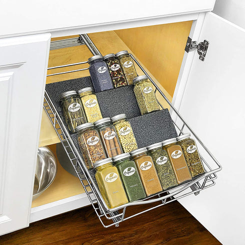 Lynk Professional Spice Rack Tray - Heavy Gauge Steel 4 Tier Drawer Organizer for Kitchen Cabinets, Silver Metallic, Medium, 10-1/4"/Medium (430411DS)
