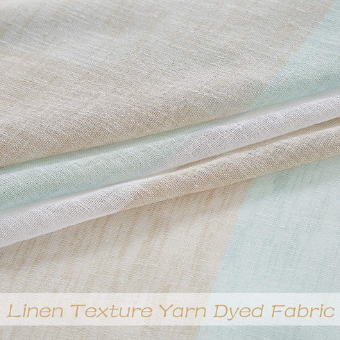 Central Park Tan and Spa Blue Stripe Sheer Color Block Window Curtain Panel Linen Window Treatment for Bedroom Living Room Farmhouse 95 inches Long Rod Pocket, 2 Panel Rustic Drapes, 40"x95"x2