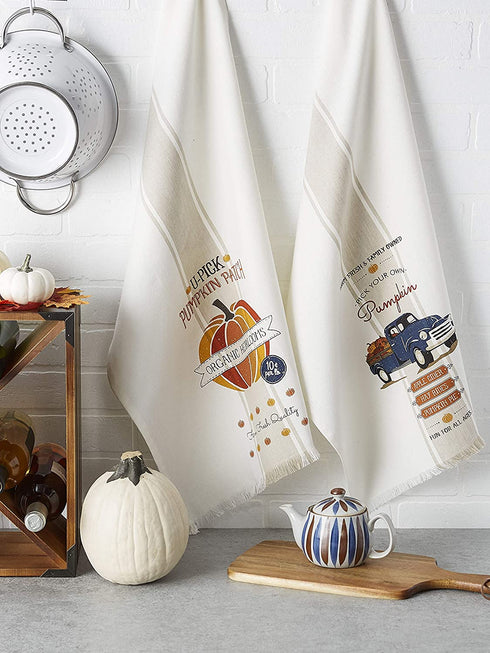 DII Fall Basics Collection Printed Dishtowel Set, 18x28, Pumpkin Farm 2 Piece