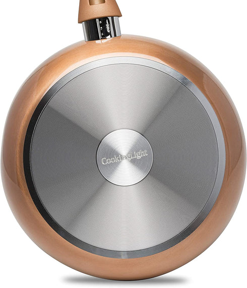 Cooking Light Cookware Dishwasher Safe, Scratch Resistant, with Easy Food Release Interior, Cool Touch Handle and Even Heating Base, 9.5in Fry Pan, Copper