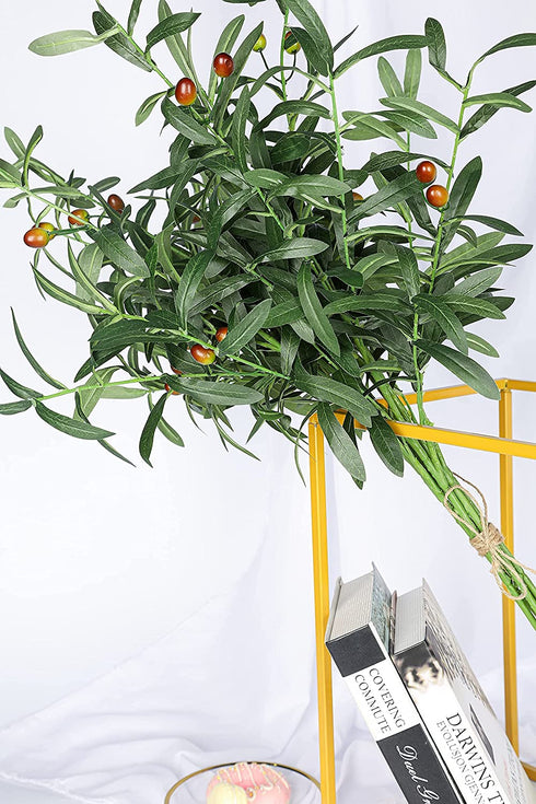 Miracliy 6 PCS Artificial Olive Stems with Fruit Real Touch Artificial Olive Branches Greenery Stems for Vase Home Indoor Outdoor Balcony Decoration