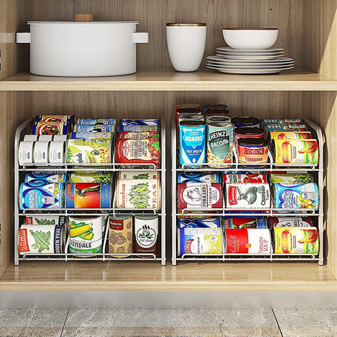 AIYAKA 3 Tier Stackable Can Rack Organizer,for food storage,kitchen cabinets or countertops,Storage for 36 cans,Silver