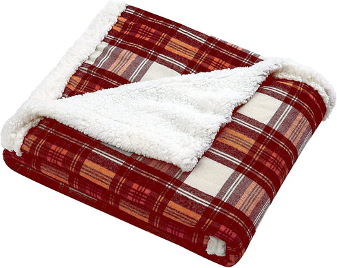 Eddie Bauer - Plush Sherpa Fleece Throw - Soft & Cozy Reversible Blanket, Ideal for Travel, Camping, & Home, Edgewood Red