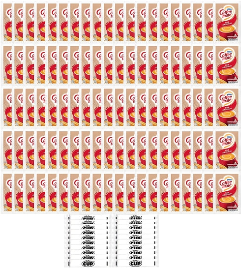 Coffee mate Original 3 Gram Single Serve Powdered Creamer Packets (Pack of 100) with By The Cup Sugar Packets