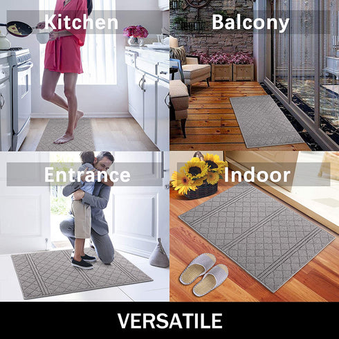 REFETONE Indoor Doormat, Front Back Door Rug Durable Rubber Backing Non Slip Door Mat Super Absorbent Resist Dirt Entrance Rug Inside Floor Mats Machine Washable Low-Profile - 24"x 36", Grey