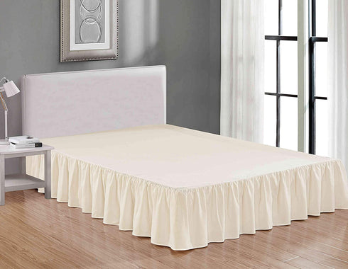 Sheets & Beyond Wrap Around Solid Microfiber Luxury Hotel Quality Fabric Bedroom Gathered Ruffled Bedding Bed Skirt 14 Inch Drop (Full, Beige)