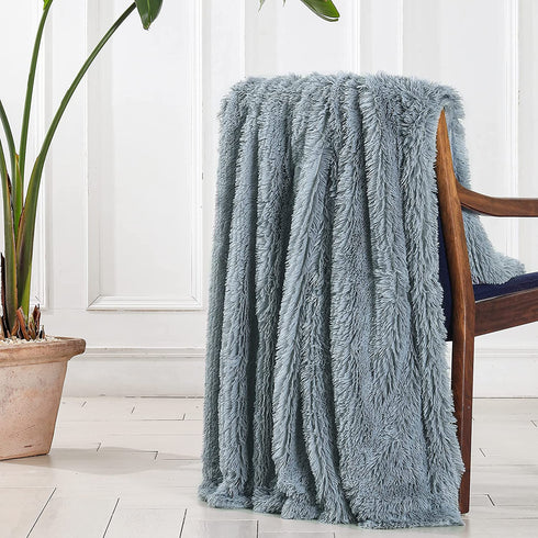 Decorative Extra Soft Faux Fur Throw Blanket 50" x 60",Solid Lightweight Fuzzy Reversible Long Hair Shaggy Blanket,Fluffy Cozy Plush Mink Fleece Comfy Microfiber Blanket for Couch Sofa Bed,Light Gray