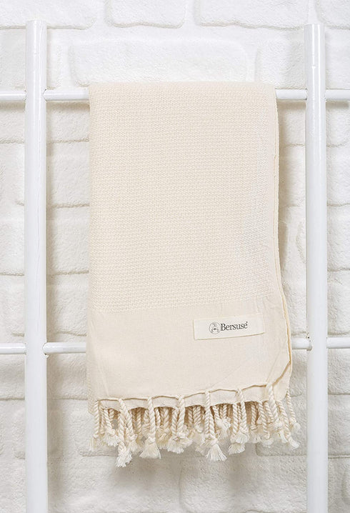 Bersuse 100% Cotton Ventura Turkish Towel - 37x70 Inches, Ivory