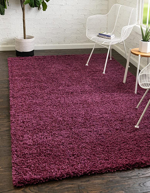 Unique Loom Solo Solid Shag Collection Area Modern Plush Rug Lush & Soft, 2 ft 2 x 3 ft 0, Eggplant Purple