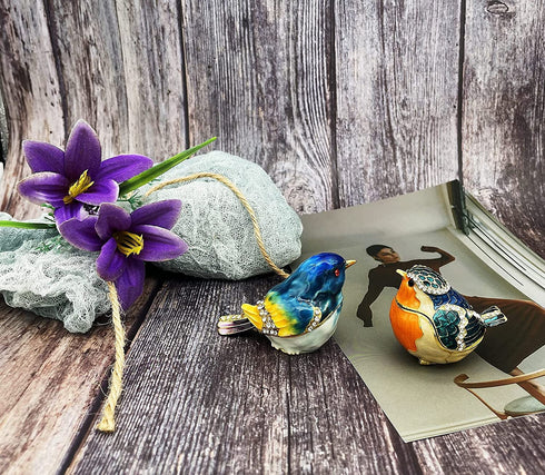JWT Astyle Robin Bird Hinged Jewelry Box with Stones , Collectible Animal Trinket Box.Rings Earrings Storage Boxes,Bird Figurine Home Decor Gift.