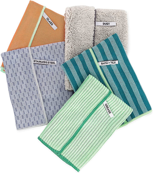 Full Circle Renew Collection Multifunctional Recycled Microfiber Cloths, Set of 5, Multicolor
