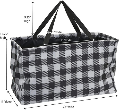 Household Essentials Krush Canvas Utility Tote | Reusable Grocery Bag | Black and White Plaid