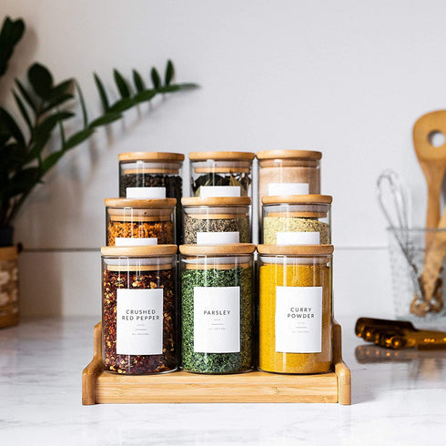162 Minimalist Spice Jar Labels - Preprinted Spice Stickers - Black Text on White Waterproof Label - Fits Round Bamboo Jars or Rectangular Spice Jars - Herb Seasoning Kitchen Pantry Labels Stickers
