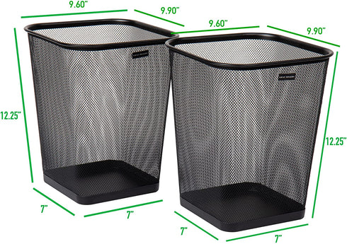 Mind Reader 2SQUAGA-BLK 2-Piece Garbage Waste Basket Recycling Bin Set, Square Metal Mesh, Black