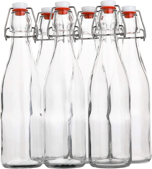 Flip Top Glass Bottle Swing Top Brewing Bottle with Stopper for Beverages, Oil, Vinegar, Kombucha, Beer, Water, Soda, Kefir Airtight Lid & Leak Proof Cap Clear (6)