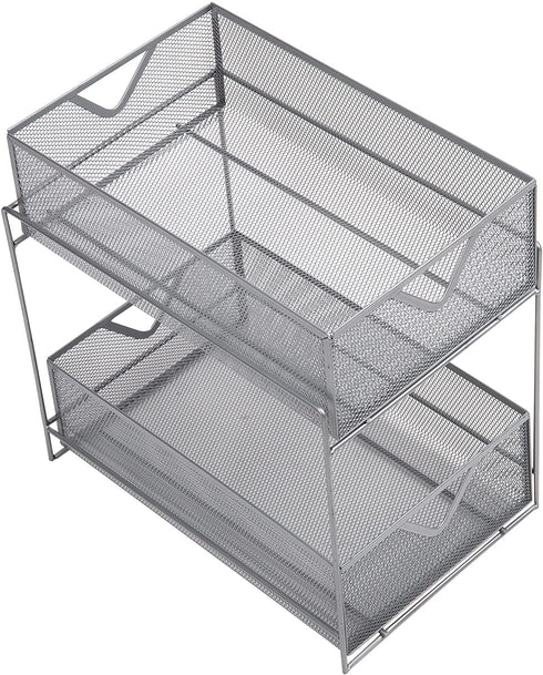 Mind Reader 2 Tier Metal Mesh Storage Baskets Organizer, Home, Office, Kitchen, Bathroom, Silver