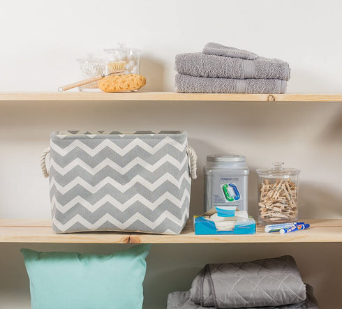 DII Polyester Container with Handles, Chevron Storage Bin, Large, Gray