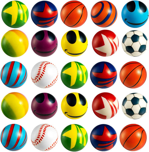 50 Mini Stress Balls Assortment - Bulk 2 Inch Soft Toy Variety Pack Stress Relief Balls, Squeezable Sensory Fidget Balls for Kids, Party Favors, Birthday Gifts for Boys & Girls